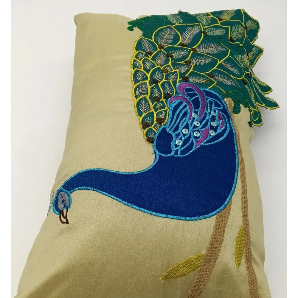 Vintage Peacock Accent Pillow THRO by Marlo Lorenz Embroidered Sequin 10X18